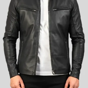 Classic black biker leather jacket for men with premium finish