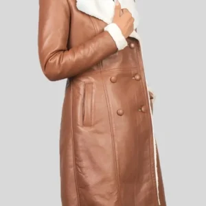 Double Breasted Brown Shearling Coat for Women
