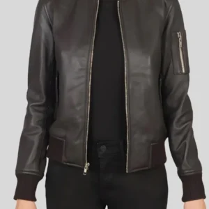 Frank Castle Black Leather Bomber Jacket for Women