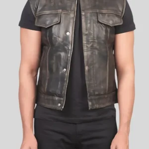 Men’s Atlas Distressed Leather Vest – Vintage Biker Style