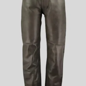 Men’s Black Distressed Leather Motorcycle Pants – Rugged Biker Style