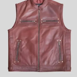 Men’s Brown Leather Vest – Classic Motorcycle Style