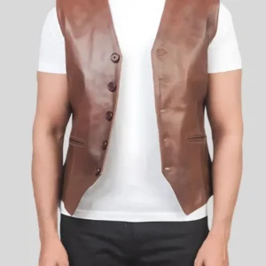 Men’s Classic Brown Leather Vest – Timeless Biker Style