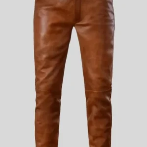 Men’s Distressed Brown Skinny Leather Pants – Vintage Style