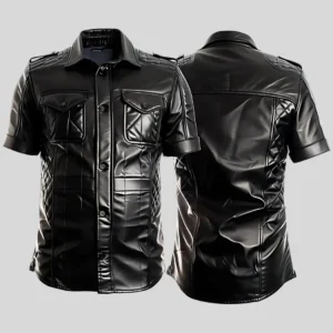 Men’s Quilted Leather Short Sleeve Shirt – PRIDE Collection Genuine Style