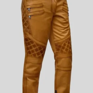 Men’s Waxed Leather Biker Pants – Rugged Motorcycle Style