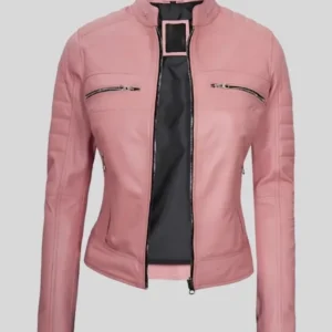 Pink Biker Style Genuine Leather Jacket for Women