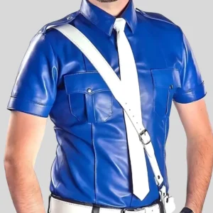 Royal Blue Leather Shirt For Men