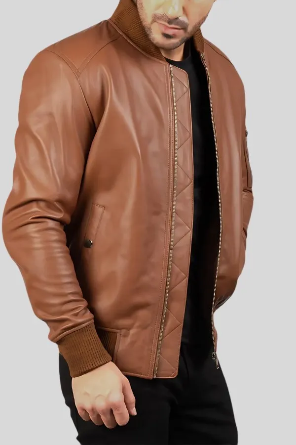 Stylish Brown Leather Jacket for Men – Soft & Lightweight B