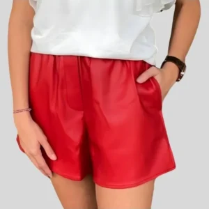 Women’s Red Genuine Leather Shorts