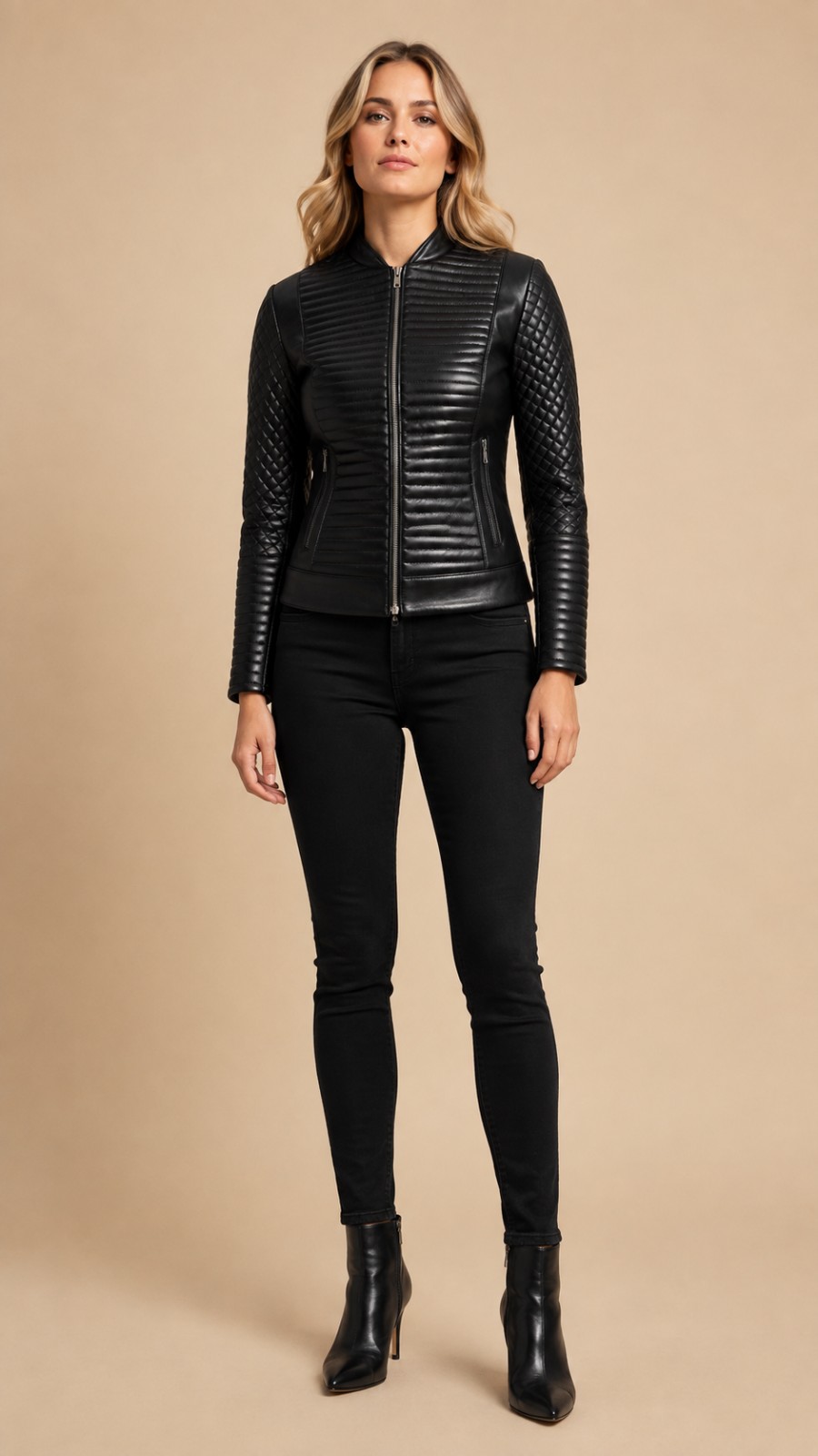 Cityscape Black Leather Biker Jacket for Women 1